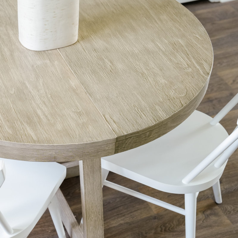 Carlesha Solid Pine Wood Round Dining Table, Seashell