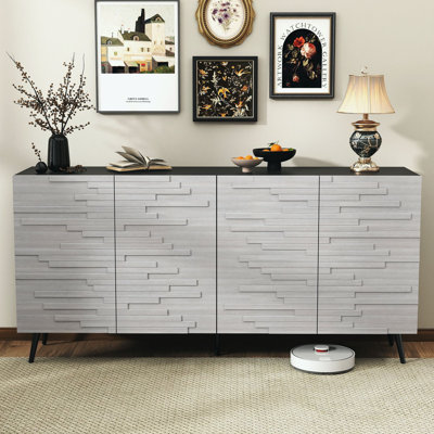 Buffet de 63 po en bois avec rangement, moderne avec portes et tablettes réglables pour la cuisine, le salon et la salle à manger