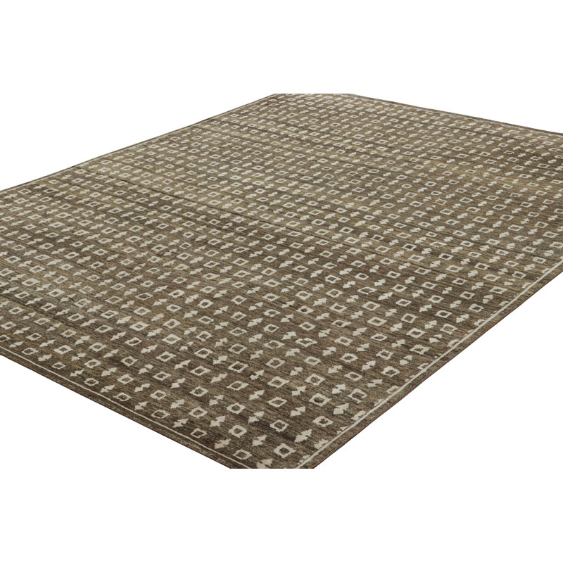 Block Print Hand Knotted Silk Geometric Area Rug, Runner 3' x 10'