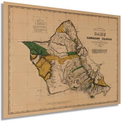 " 1881 Oahu Hawaii Vintage Map " Color Photography Print