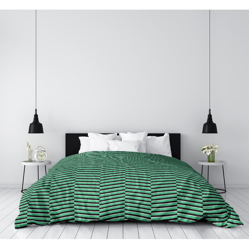 Housse de couette simple à rayures fracturées, Vert, Housse de couette simple TG, Microfibre
