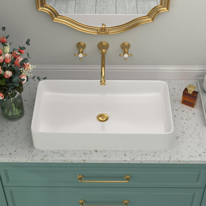 Lavabo de salle de bain vasque rectangulaire en céramique blanche 24 po Beslend