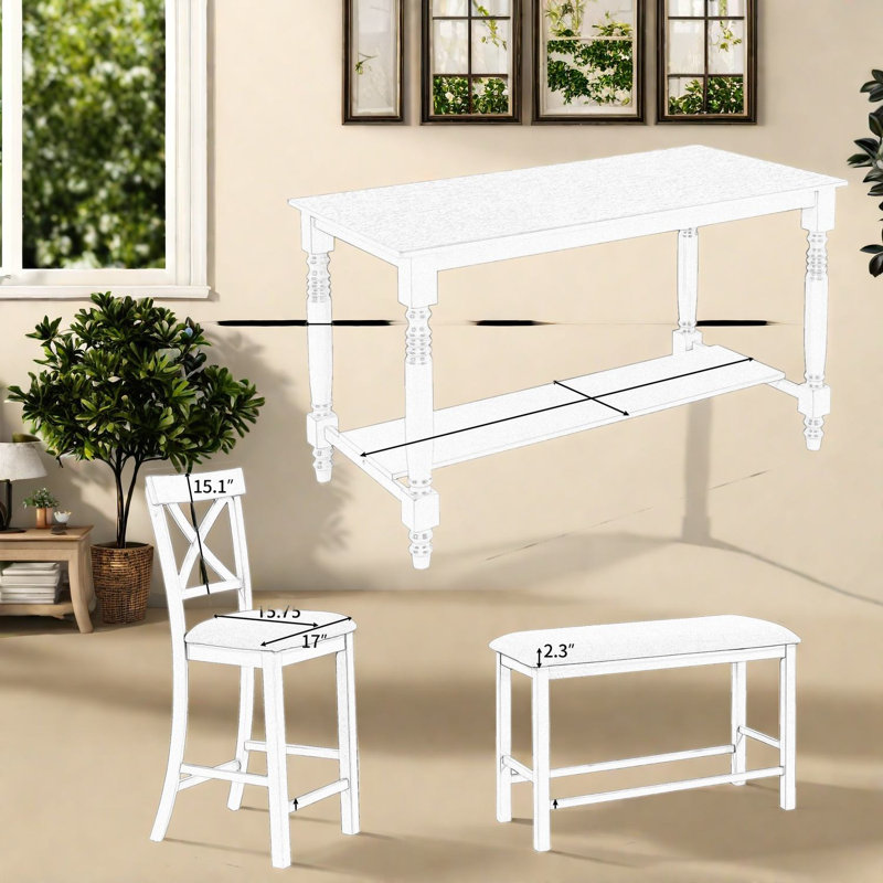 Ensembles de table et chaises de salle à manger (comprend la table et les chaises) avec rangement, en bois., Crème