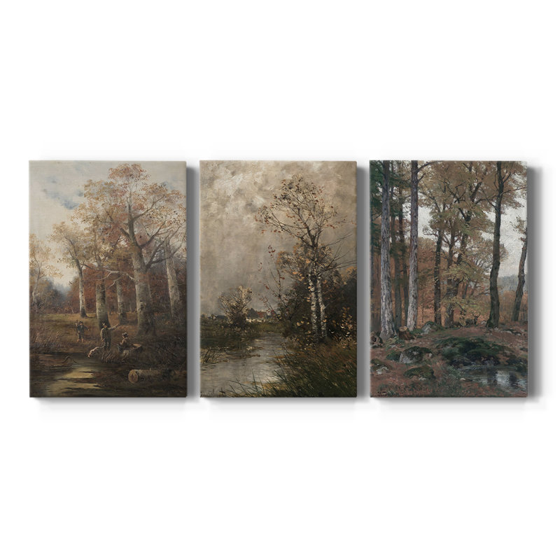 Paysage rétro CVII - Toile tendue avec châssis sur mesure - 3 pièces, H 12 po x l 24 po