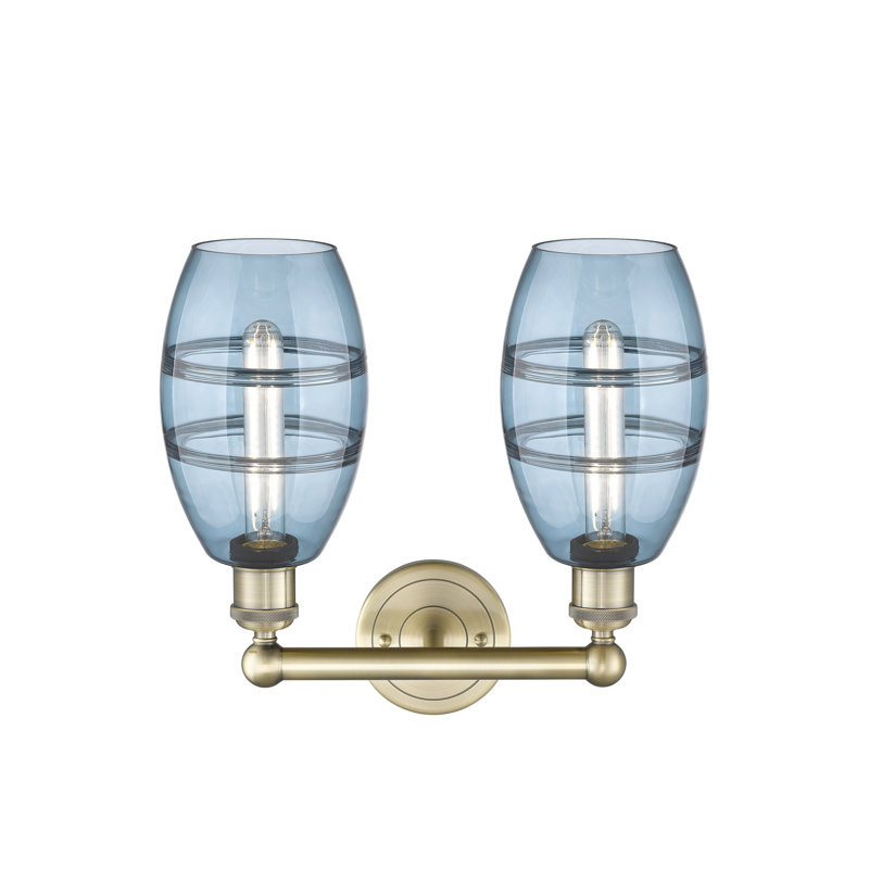 Éclairage pour meuble-lavabo à 2 lumières Kusham, Bleu princesse, Laiton antique