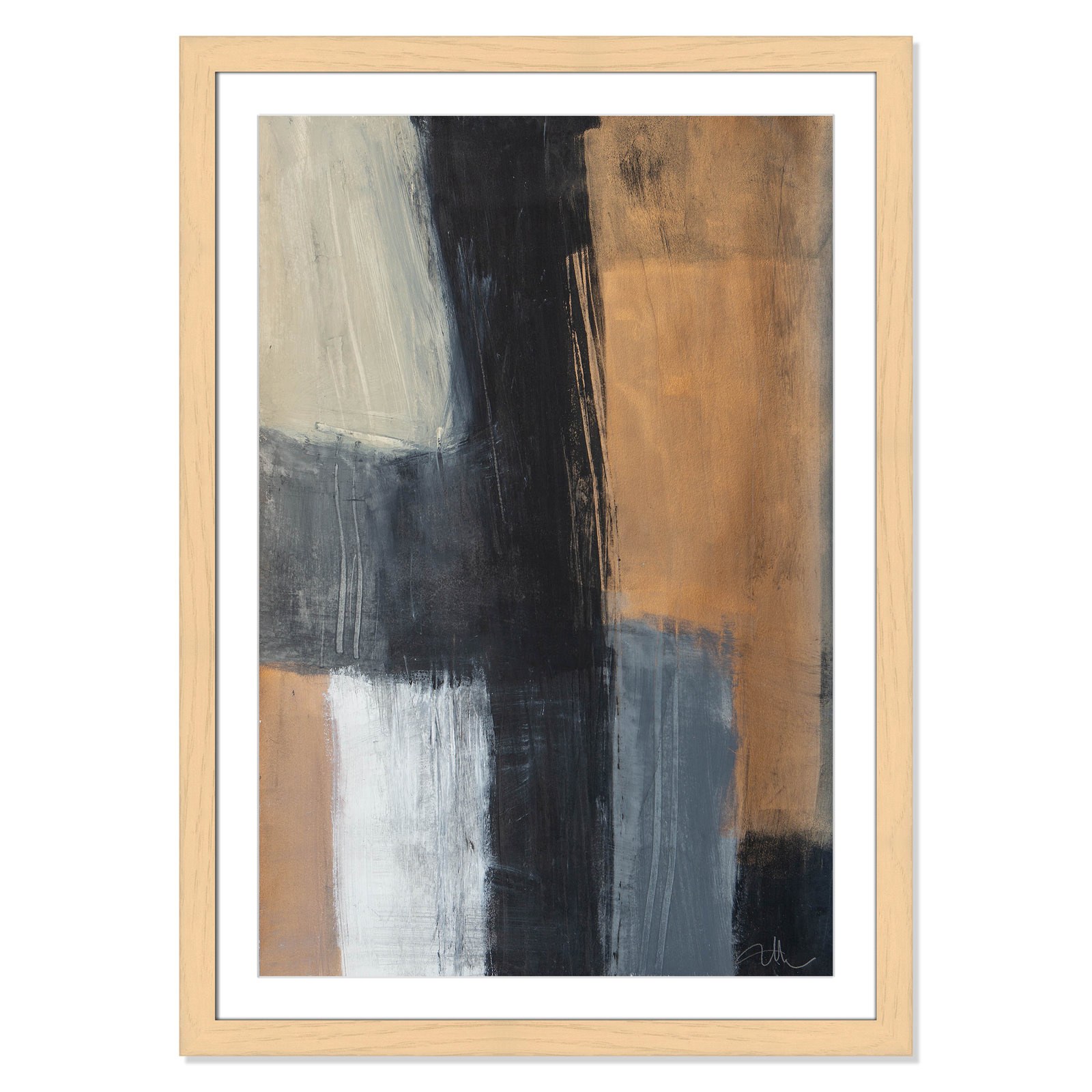 Calderon "Metallic Slate II" Print, 43" H x 31" W x 1.25" D, Natural Cube Frame Matted