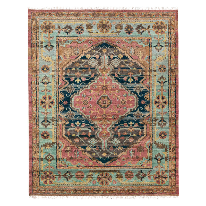 Jaipur Living Afri JIN03 Handknotted Medallion Pink and Teal Runner Rug (3'x10'), Rectangle 10' x 14'