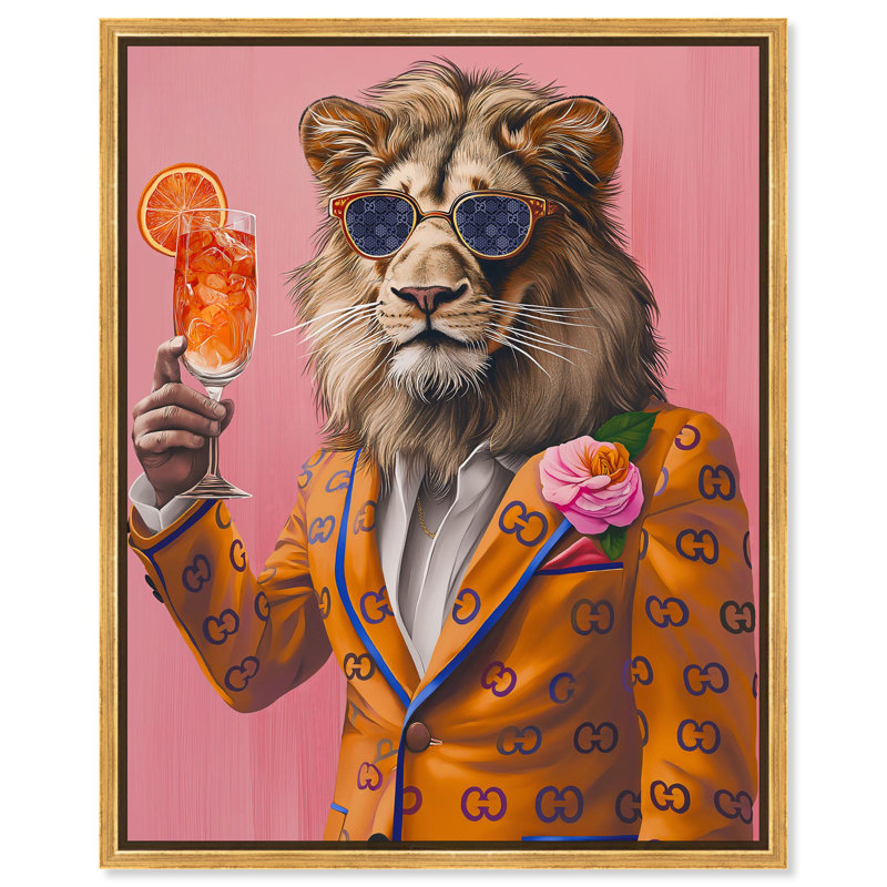 Lion Aperol Tiger Glam Wall Art by Art Remedy, 37" H x 31" W, Gold Floater Framed
