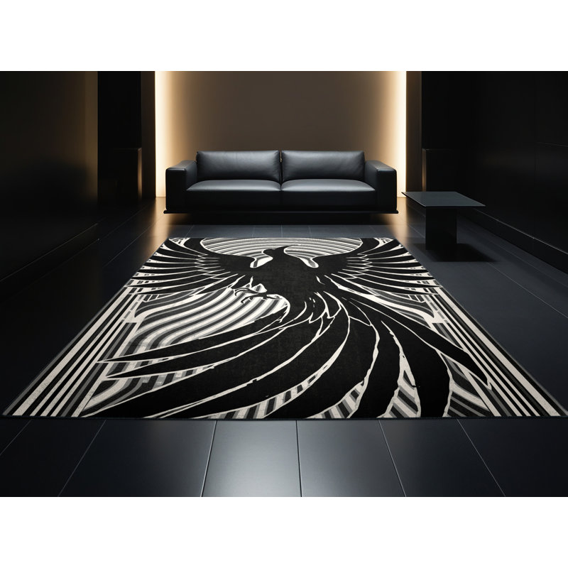 Tapis lavable à la machine Ozgur Phoenix Art Deco en gris - Reliure, 6 X 9