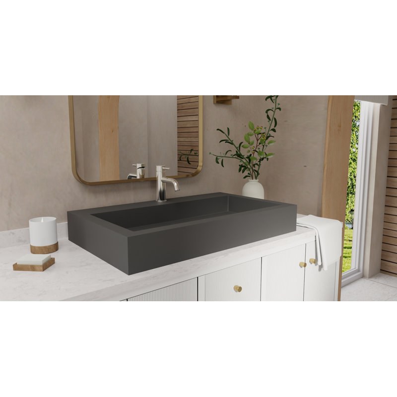 Badeloft 31.4" x 18.8" Stone Resin Vessel Bathroom Sink WB-05-L-MBLK in Matte Black, Matte Black