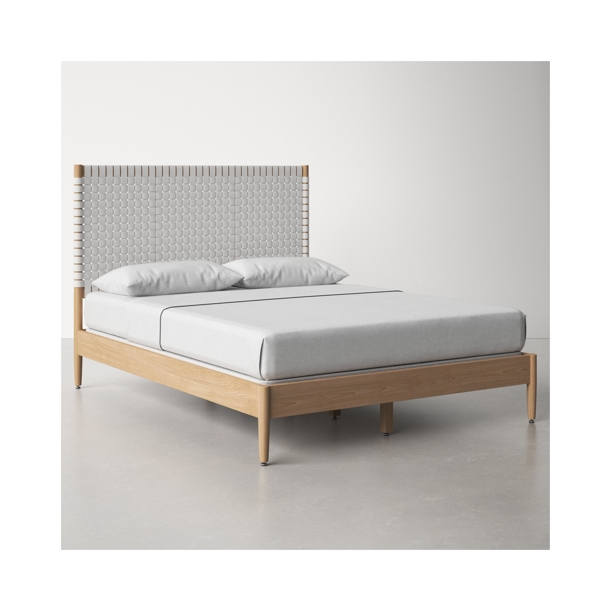 Tamita Leather Bed, Queen, White/Natural