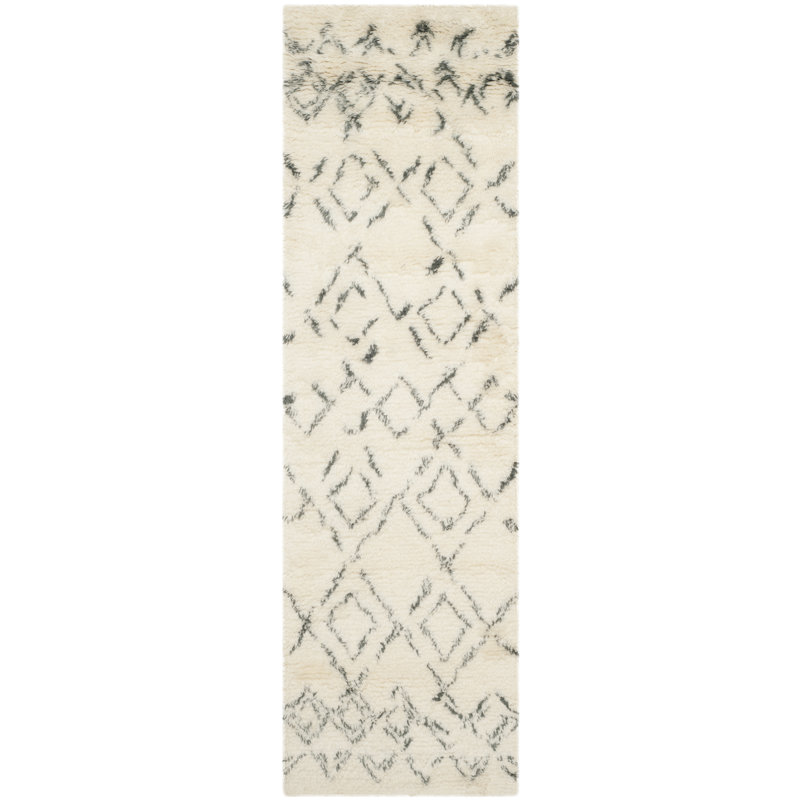 Tapis sud-ouest en laine et coton touffeté à la main Powell en ivoire / gris, Tapis de couloir 2 pi 3 po x 10 pi
