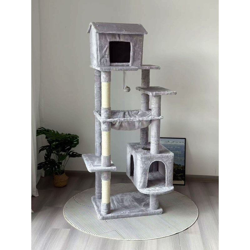 63 Inches Multi-Level Large Cat Tree, Light Gray