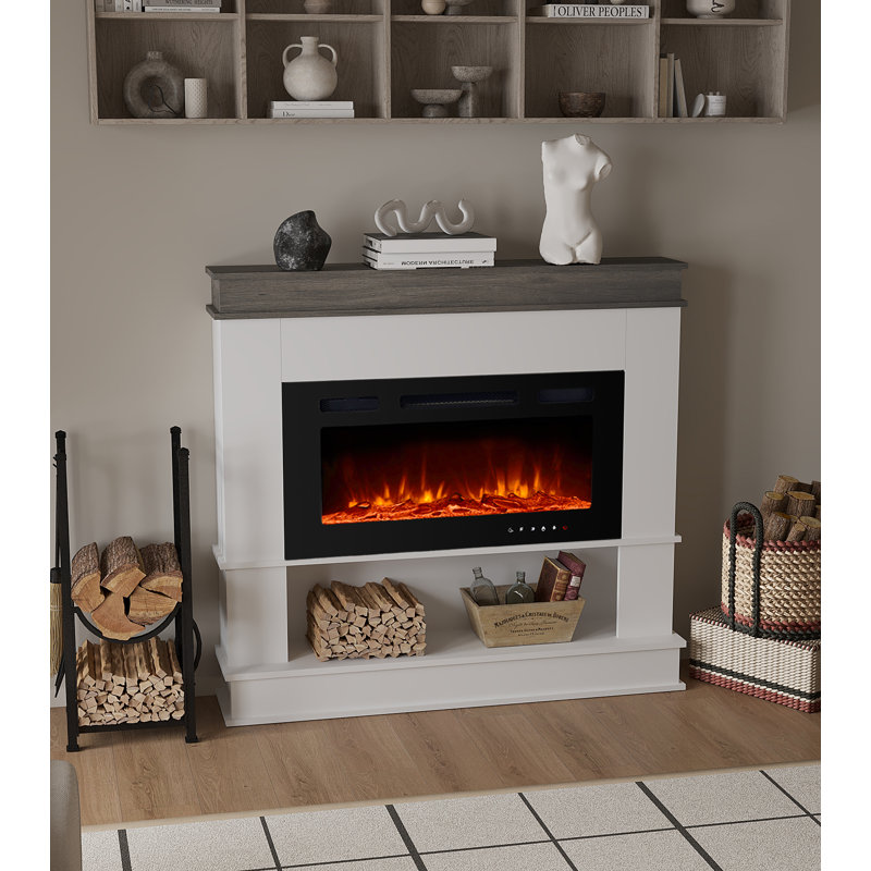 39“ Electric Fireplace with Mantel and Storage, 12 Color Flame, Flame-Only and Heater Modes, 1500W, White