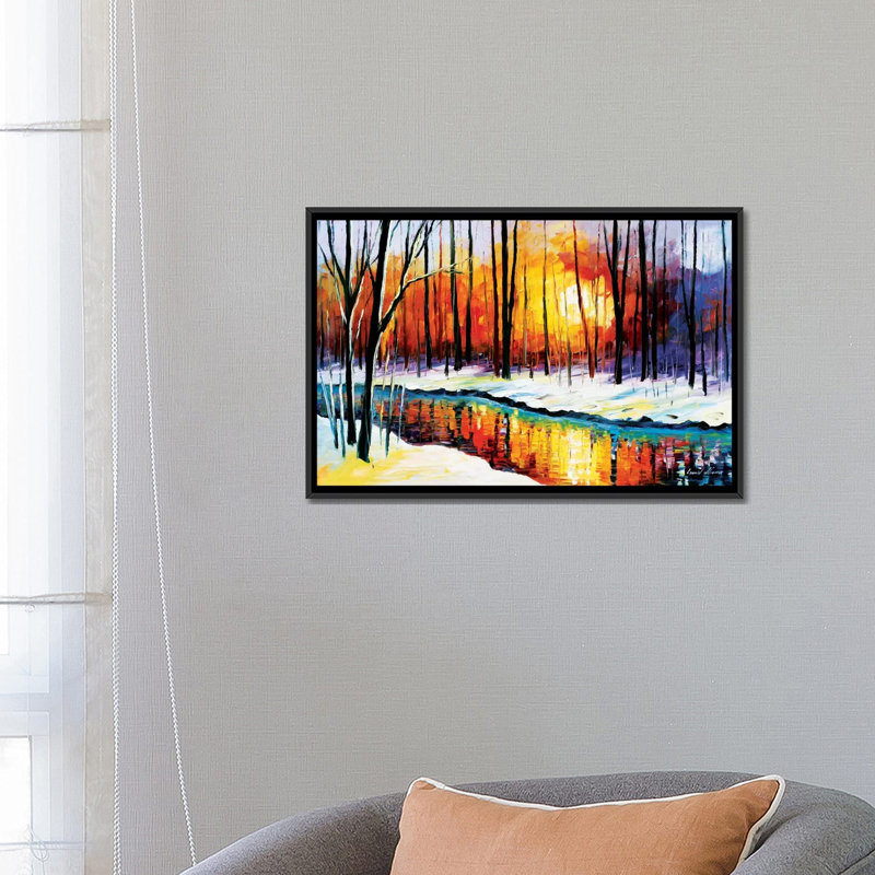 « winter sun », impression, H 18 po x l 26 po x P 1,5 po, Toile avec cadre noir, Pas de tapis
