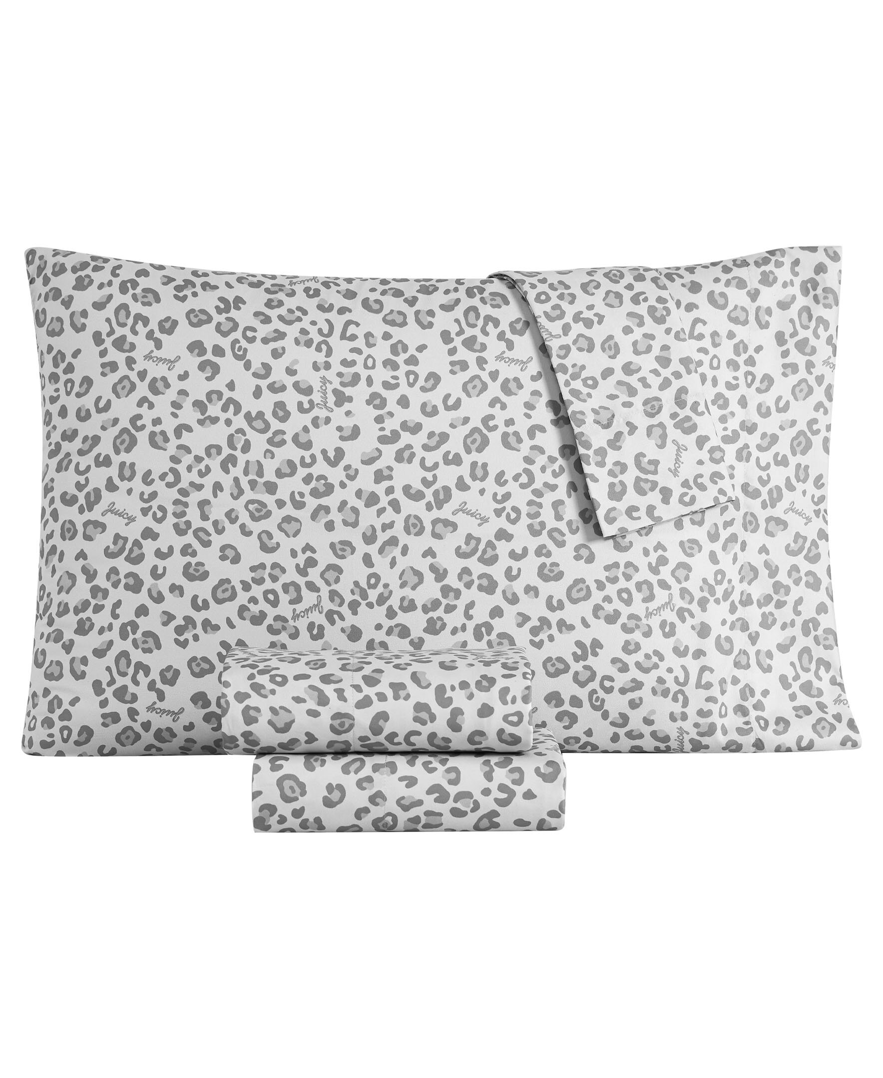 Juicy Couture 4-Piece Gray Plush Microfiber Queen Sheet Set, Grey