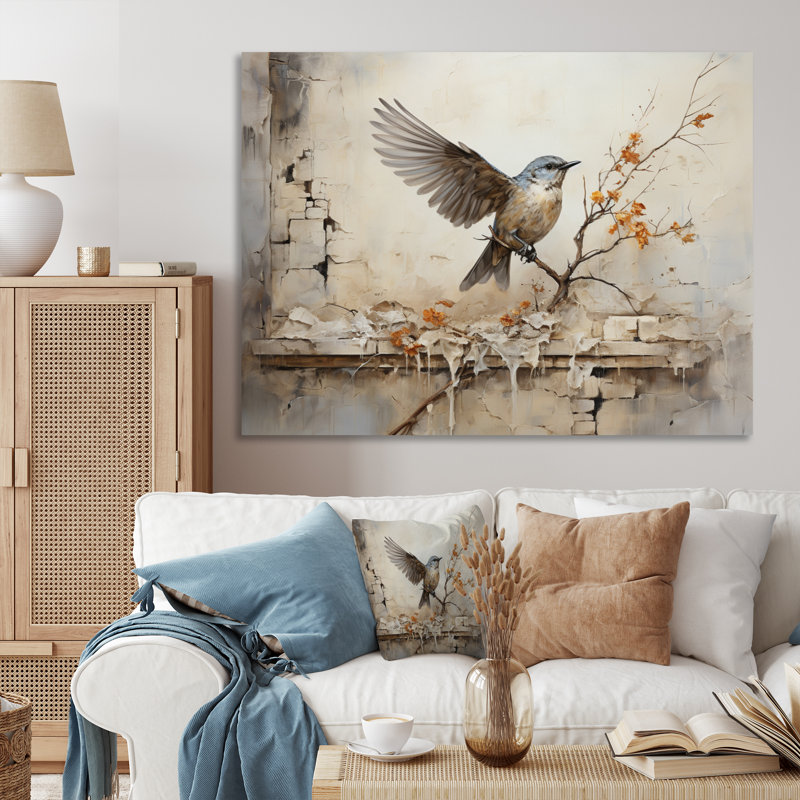 Décoration murale oiseaux vol dans le temps - Animaux, H 24 po x l 32 po x P 1 po, Toile tendue