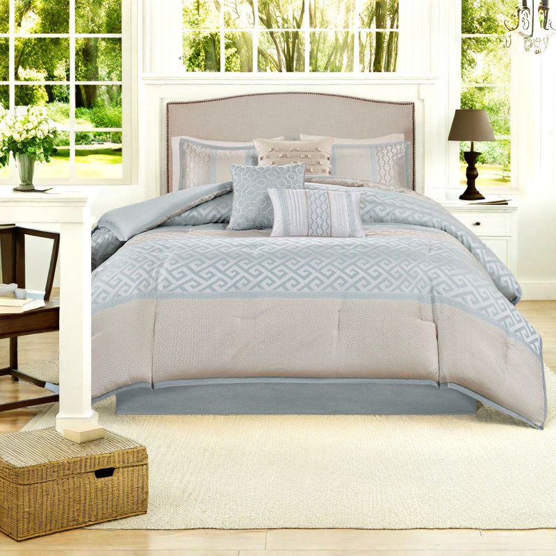 Luxury Aqua Bedding Sets, Premium Polyester Jacquard, Traditional Elegance For Home