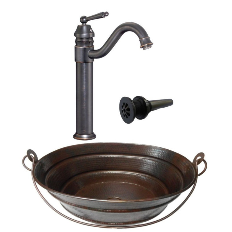 Lavabo de salle de bain ovale en cuivre de 40,6 cm (16 po) avec robinetterie de 33 cm (13 po) incluse