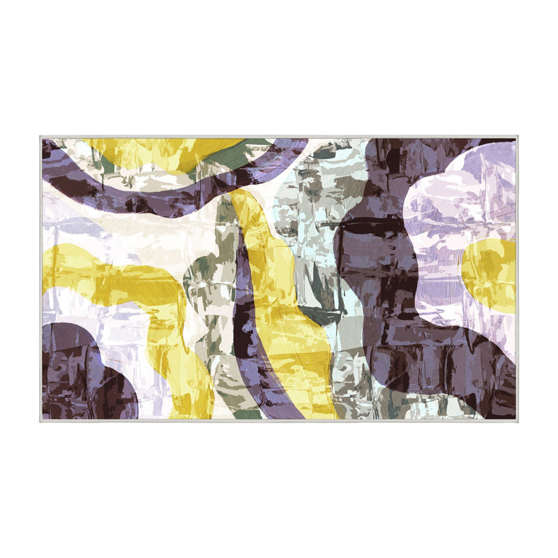 Tapis bleu / jaune en chenille / polyester tissé à la main Thorold, Rectangle 6 pi x 9 pi