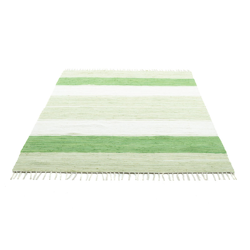 Leonhardt Handwoven Cotton Green/ Beige Rug, Rectangle 160 x 230cm