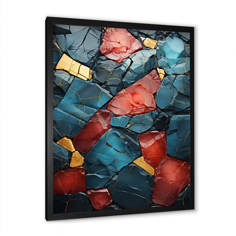 Bleu et rouge Marble Elegance II - décoration murale en marbre, Cadre photo noir, H 20 po x l 12 po x P 1 po