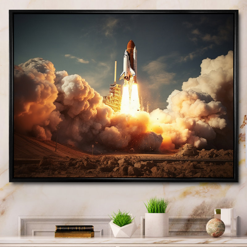 " Space Shuttle Epic Launch II ", Black Floater Framed, 24" H x 32" W x 1" D