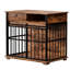 Cage pour chien spacieuse avec plateau et compartiment latéral, assemblage facile, rangement fonctionnel pour l'extérieur, placage vieilli, intérieur moderne