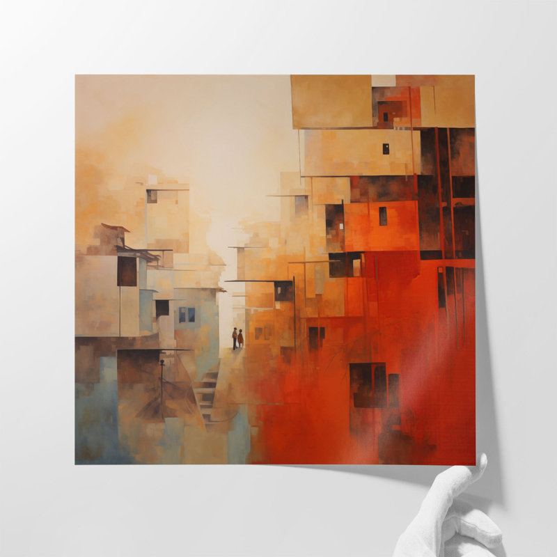Impression abstraite de paysage urbain en terrasses, Toile tendue, H 20 po x l 20 po