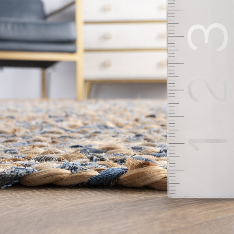 Destrie Handmade Braided Denim and Jute Blue/Beige Rug, Runner 2'6" x 6'