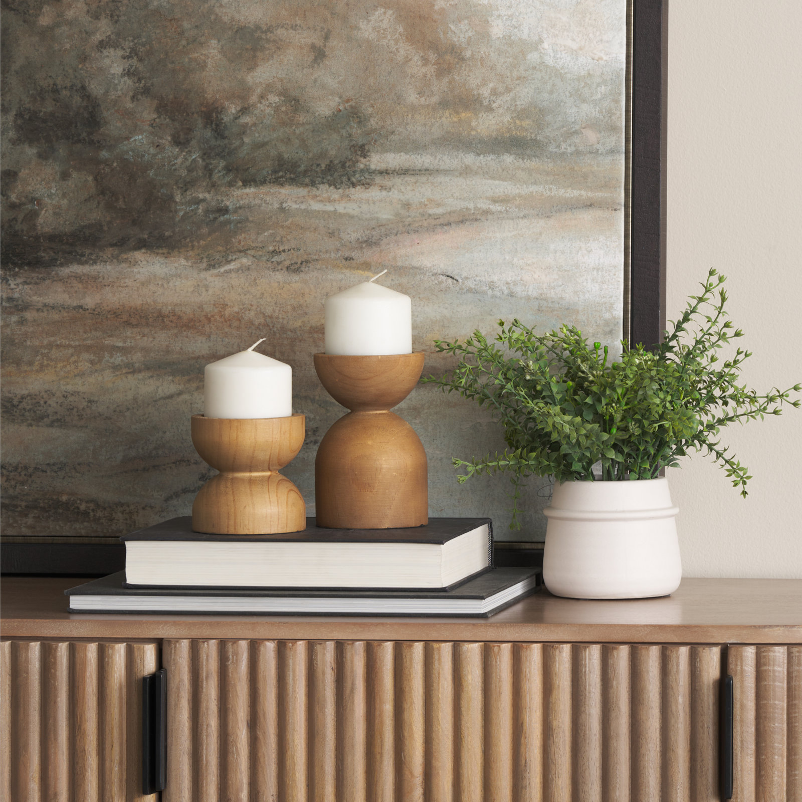 2-Piece Solid Wood Pillar Candle Holder