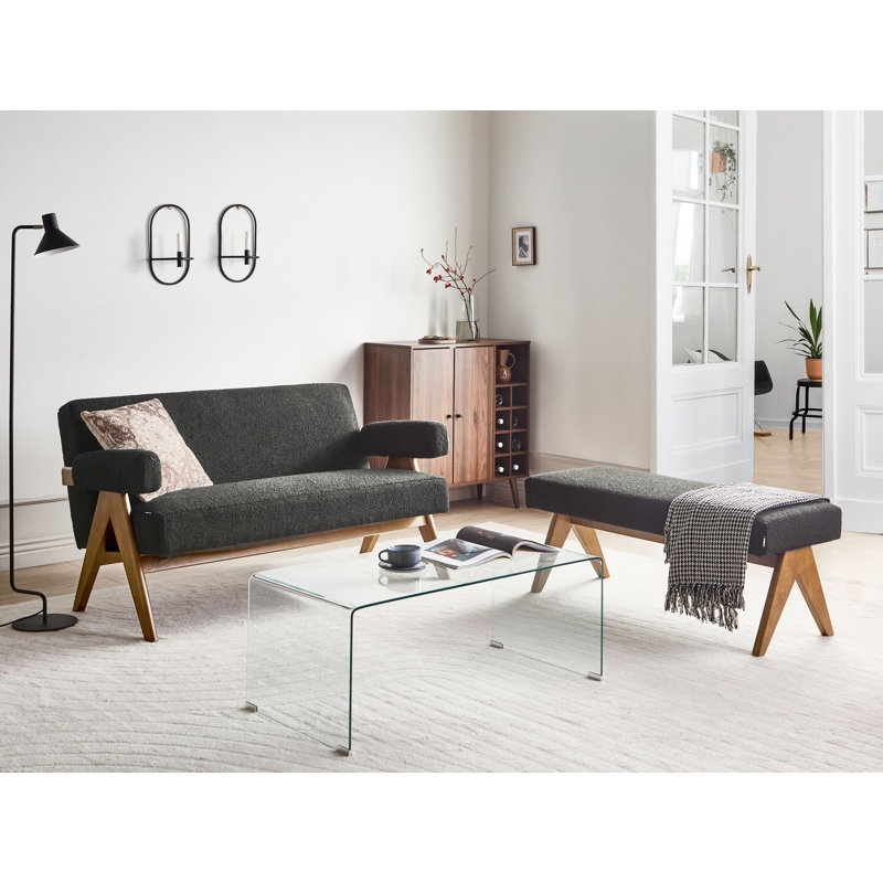 Living Room Set Drumheller Boucle, Black, Dark Brown Wood