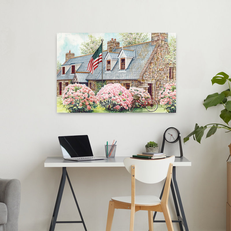 Paysage d'été rustique hortensia contemporain, art architectural, H 24 po x l 36 po