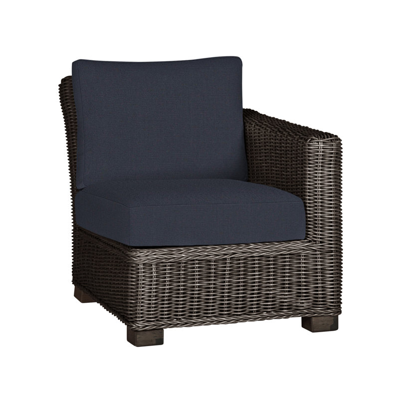 Canapé modulaire rustique tissé à droite - noyer noir, Pas de soudure, Noir noyer, Lin marine