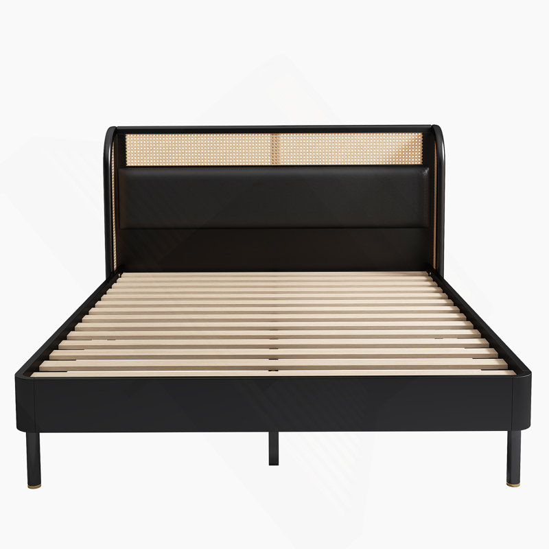 Plateforme moderne en bois de rotin Cannage, Noir