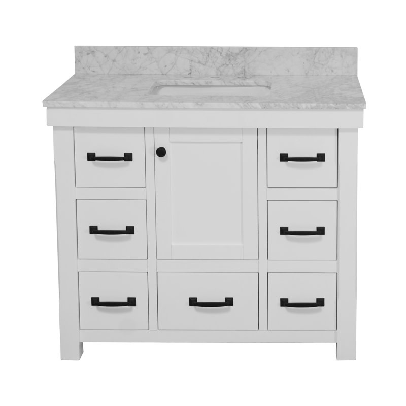 Galvan 42'' Single Bathroom Vanity with Carrara Marble Top, White