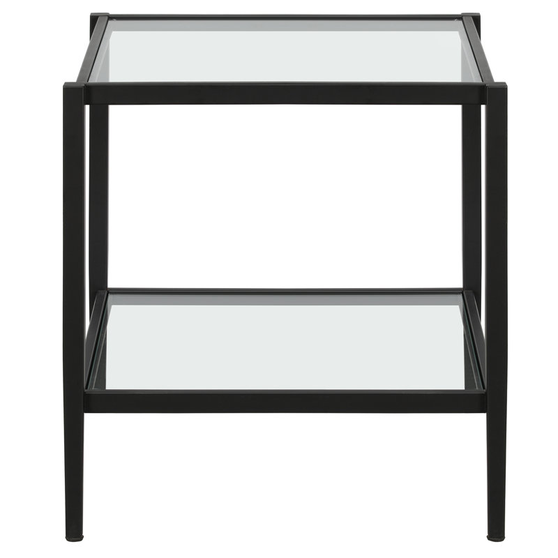 Hera Glass End Table with Storage, Blackened Bronze
