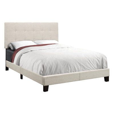 Bedroom Upholstered Full Size Bed In Delicate Beige Linen With Legs Dependable Black