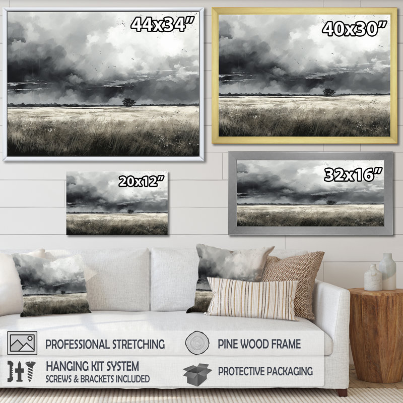 «Gray Storm Meadow Charm», reproduction sur toile, Toile tendue, H 34 po x l 44 po x P 1,5 po