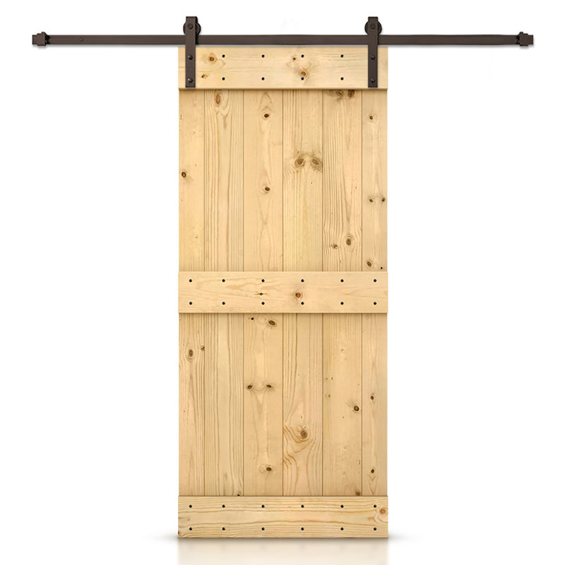 Porte de grange à panneaux et en bois avec quincaillerie d'installation, 28 po x 84 po, Sans finition, Bronze huilé