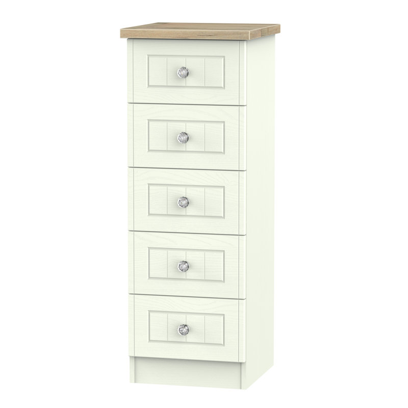 Fully Assembled Zenfield 5 Drawer, Porcelain Ash/Bordeaux Oak