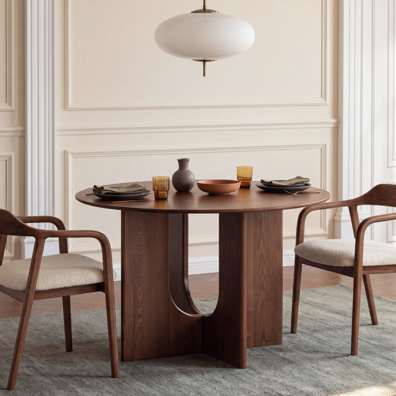 Table de salle à manger ronde en bois de frêne massif, H 29,52 po x l 43,3 po x P 16,1 po
