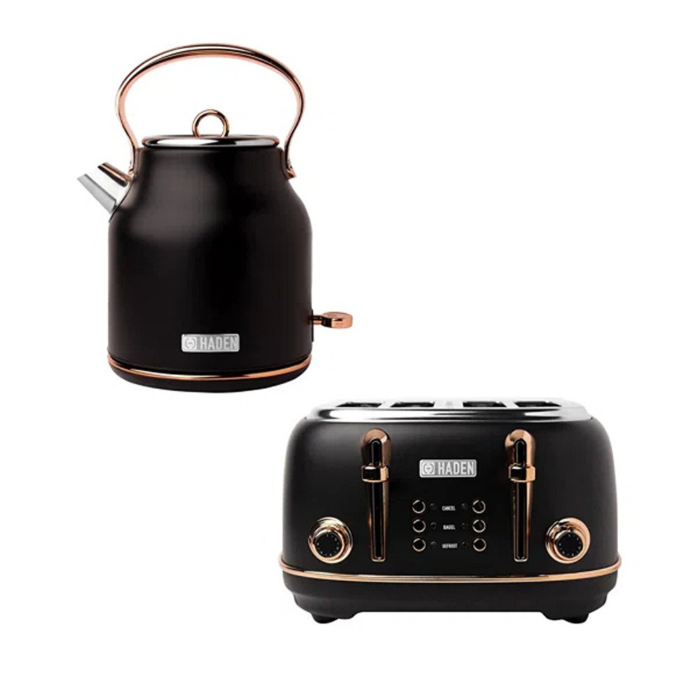 HADEN Heritage Black & Copper Bundle with 4-Slice Toaster and Electric Kettle HADEN