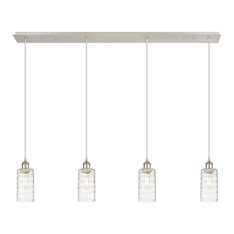 Caius - Luminaire suspendu linéaire suspendu à 4 lumières de 49 po - Finition nickel satiné - Abat-jour tourbillon déco