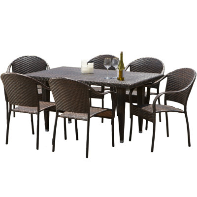 Ensemble repas extérieur 7 pièces en osier de polyéthylène Dimke