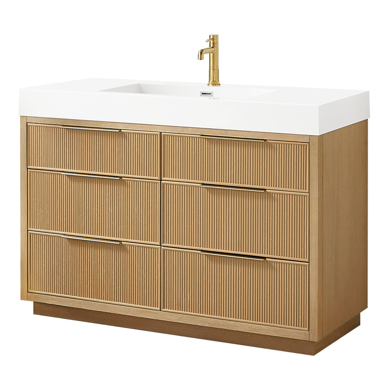 Grunwald 48" Single Bath Vanity in Washed Ash Grey with White Integrated Stone Sink Top