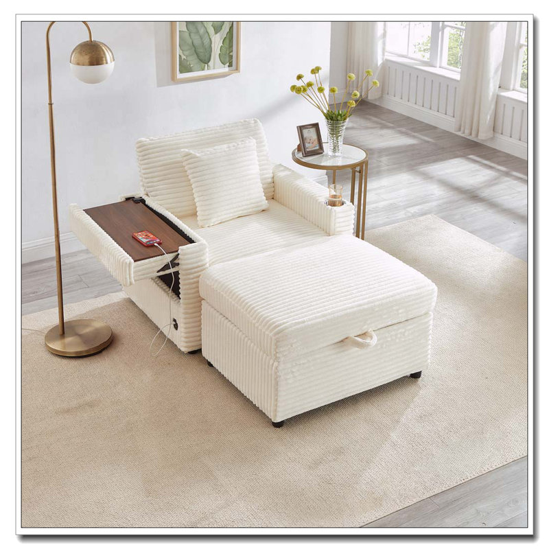 Fauteuil d'appoint confortable en velours côtelé, Blanc