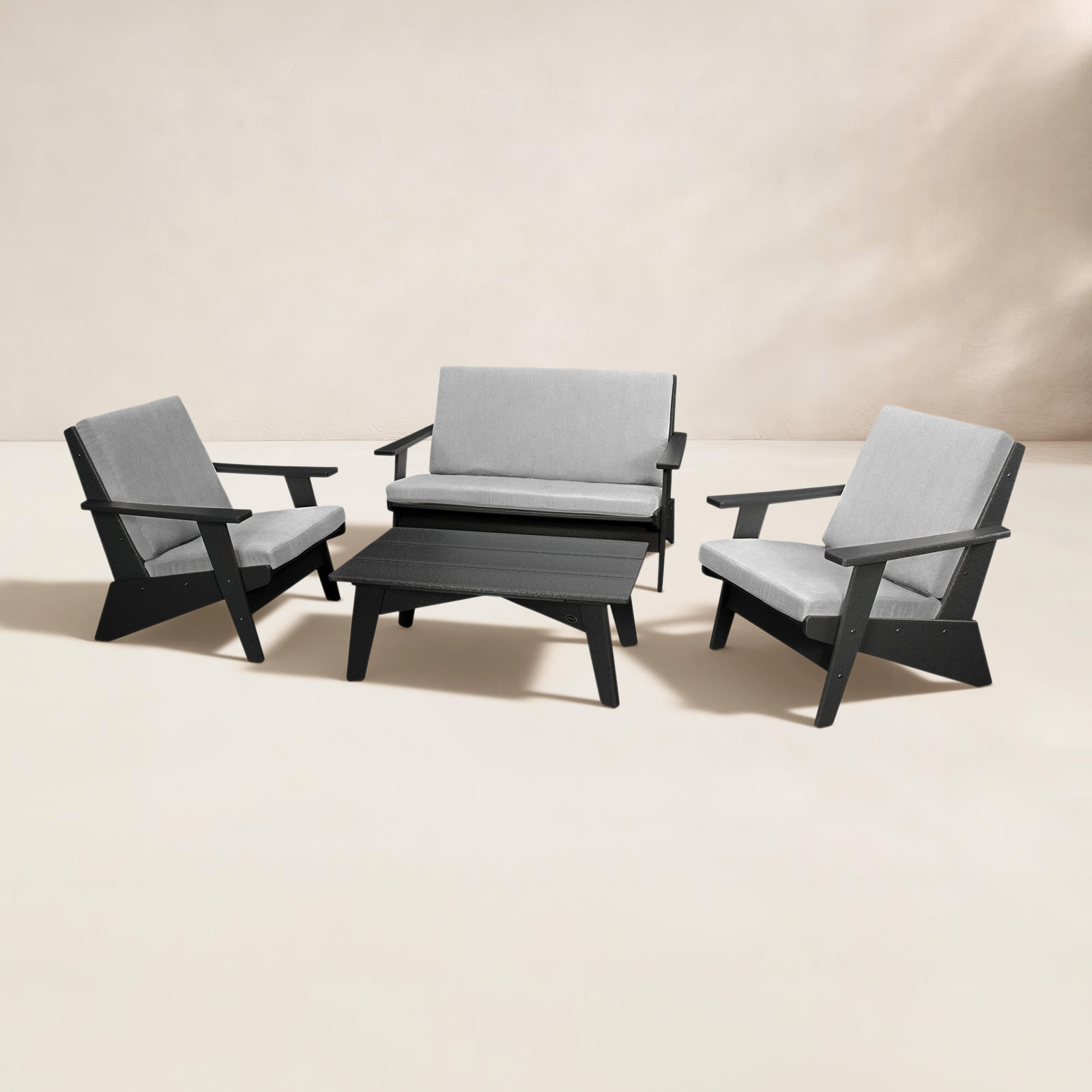 POLYWOOD® Riviera 4-Person Patio Seating Group, Granite, Black