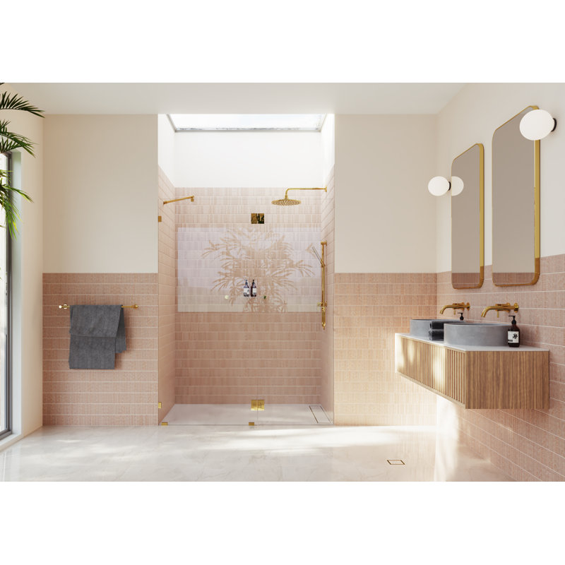 Halo 56.25 in. x 78 in. Frameless Glass Hinge Shower Door, Polished Brass