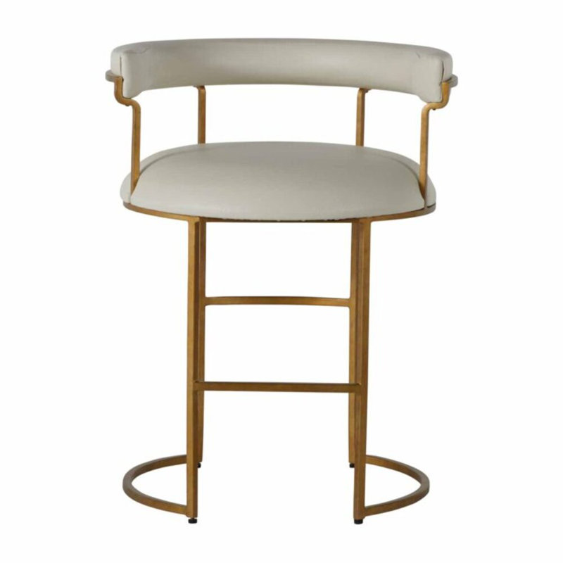 Mack White Leather and Gold Metal Counter Stool